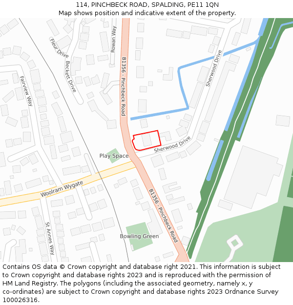 114, PINCHBECK ROAD, SPALDING, PE11 1QN: Location map and indicative extent of plot