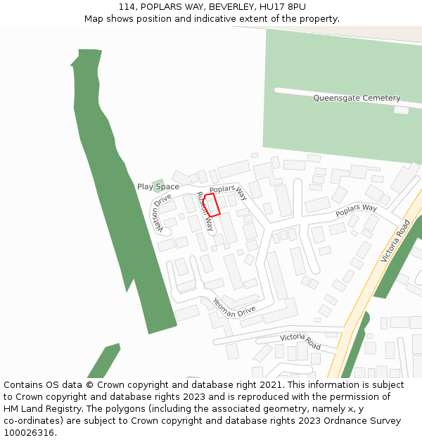 114, POPLARS WAY, BEVERLEY, HU17 8PU: Location map and indicative extent of plot