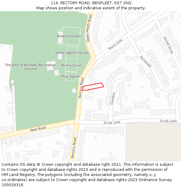 114, RECTORY ROAD, BENFLEET, SS7 2NQ: Location map and indicative extent of plot