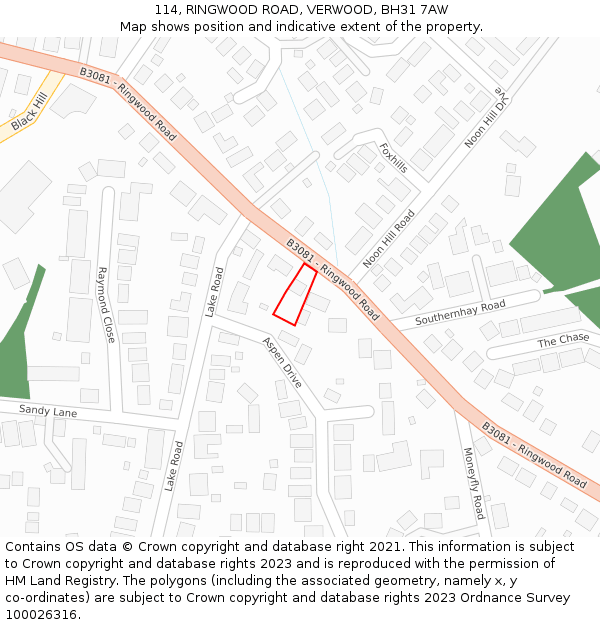 114, RINGWOOD ROAD, VERWOOD, BH31 7AW: Location map and indicative extent of plot