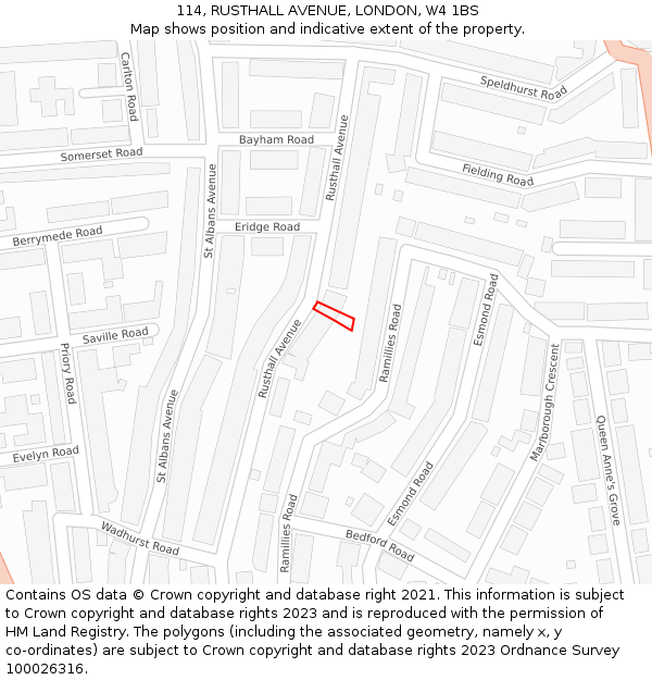 114, RUSTHALL AVENUE, LONDON, W4 1BS: Location map and indicative extent of plot
