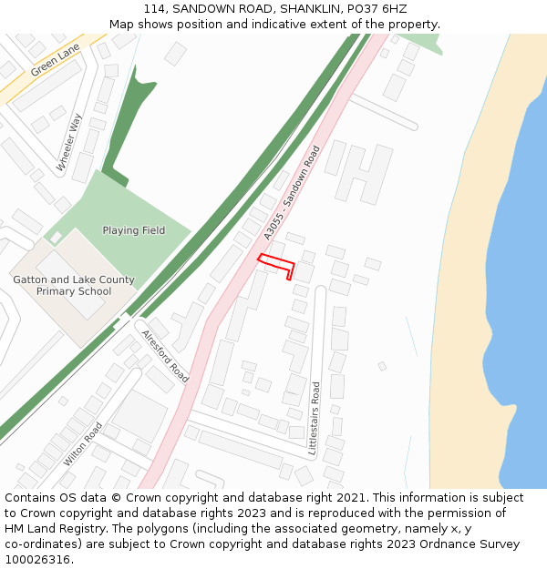 114, SANDOWN ROAD, SHANKLIN, PO37 6HZ: Location map and indicative extent of plot