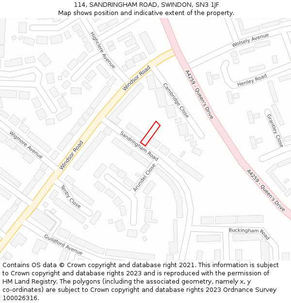 114, SANDRINGHAM ROAD, SWINDON, SN3 1JF: Location map and indicative extent of plot