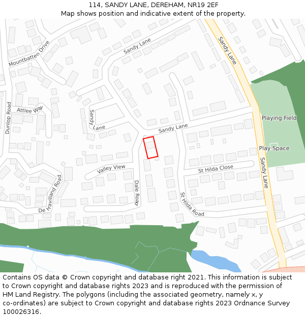 114, SANDY LANE, DEREHAM, NR19 2EF: Location map and indicative extent of plot