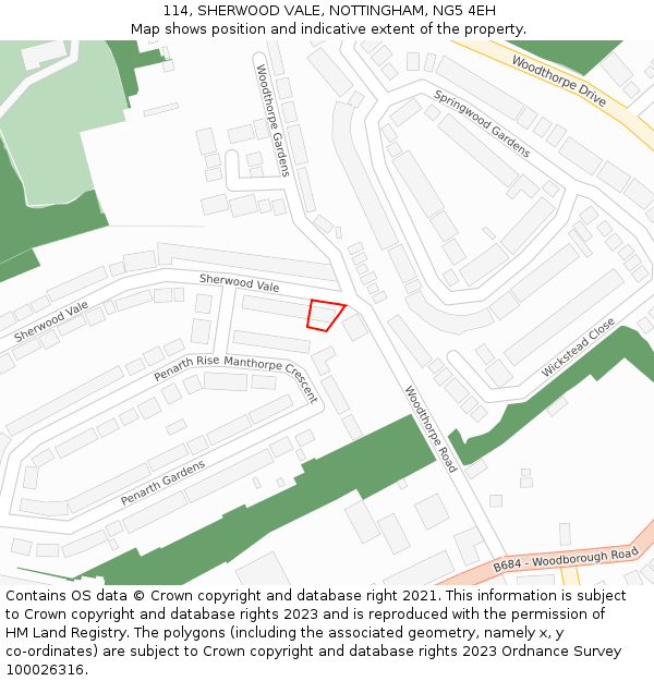 114, SHERWOOD VALE, NOTTINGHAM, NG5 4EH: Location map and indicative extent of plot