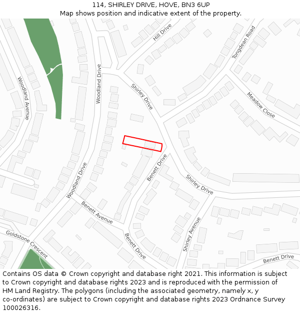 114, SHIRLEY DRIVE, HOVE, BN3 6UP: Location map and indicative extent of plot