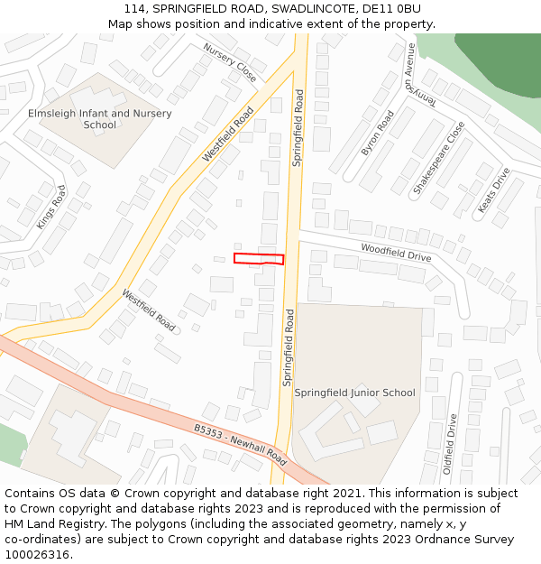 114, SPRINGFIELD ROAD, SWADLINCOTE, DE11 0BU: Location map and indicative extent of plot