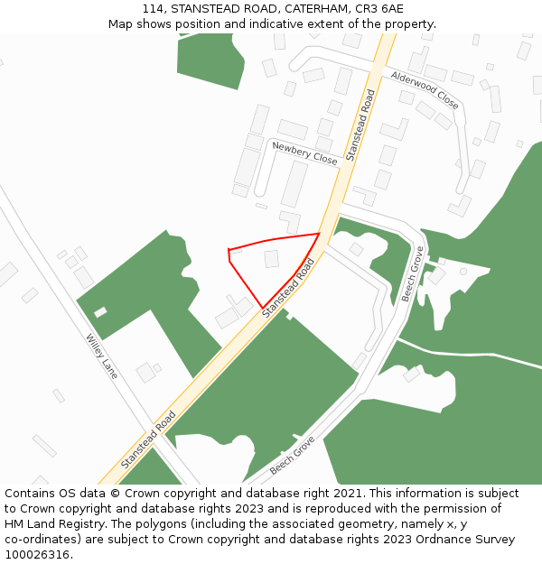 114, STANSTEAD ROAD, CATERHAM, CR3 6AE: Location map and indicative extent of plot