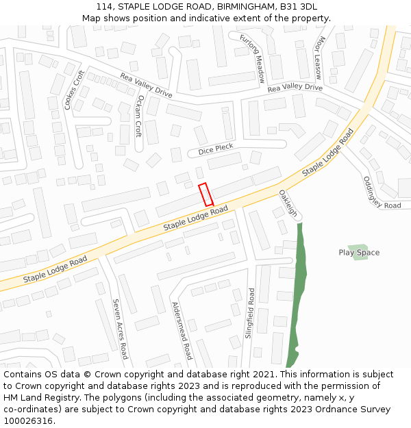 114, STAPLE LODGE ROAD, BIRMINGHAM, B31 3DL: Location map and indicative extent of plot