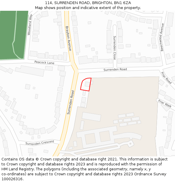 114, SURRENDEN ROAD, BRIGHTON, BN1 6ZA: Location map and indicative extent of plot