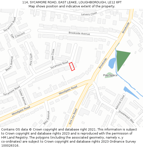 114, SYCAMORE ROAD, EAST LEAKE, LOUGHBOROUGH, LE12 6PT: Location map and indicative extent of plot