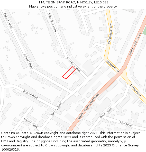 114, TEIGN BANK ROAD, HINCKLEY, LE10 0EE: Location map and indicative extent of plot