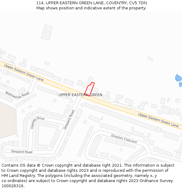 114, UPPER EASTERN GREEN LANE, COVENTRY, CV5 7DN: Location map and indicative extent of plot