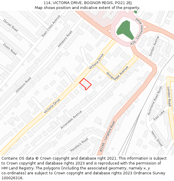 114, VICTORIA DRIVE, BOGNOR REGIS, PO21 2EJ: Location map and indicative extent of plot