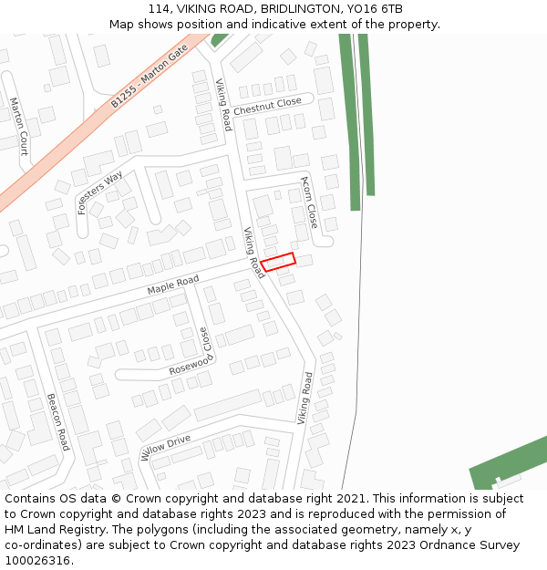 114, VIKING ROAD, BRIDLINGTON, YO16 6TB: Location map and indicative extent of plot