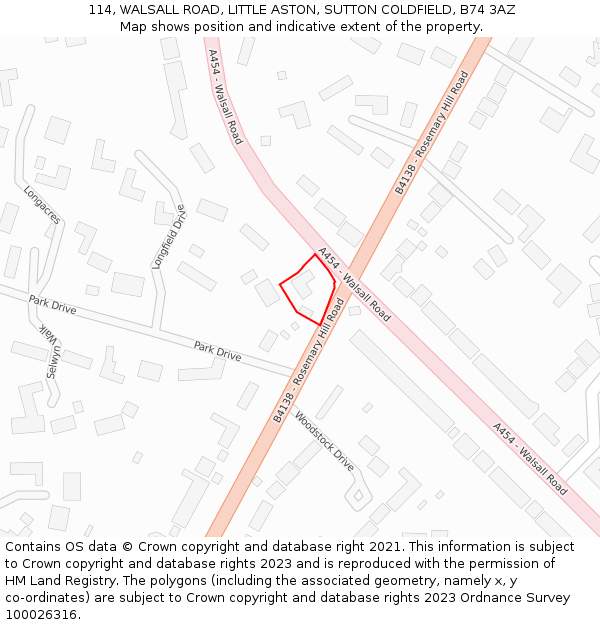 114, WALSALL ROAD, LITTLE ASTON, SUTTON COLDFIELD, B74 3AZ: Location map and indicative extent of plot