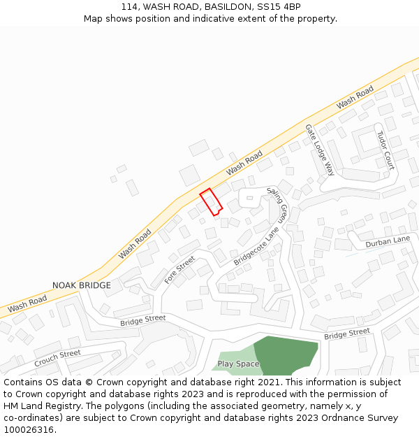 114, WASH ROAD, BASILDON, SS15 4BP: Location map and indicative extent of plot