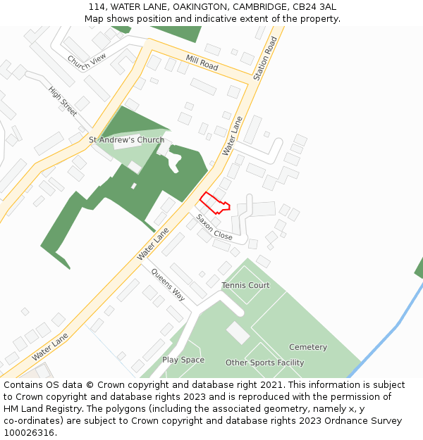 114, WATER LANE, OAKINGTON, CAMBRIDGE, CB24 3AL: Location map and indicative extent of plot