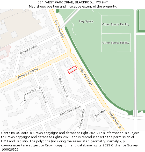 114, WEST PARK DRIVE, BLACKPOOL, FY3 9HT: Location map and indicative extent of plot