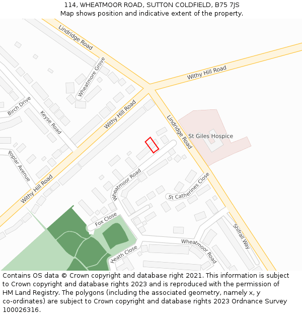 114, WHEATMOOR ROAD, SUTTON COLDFIELD, B75 7JS: Location map and indicative extent of plot