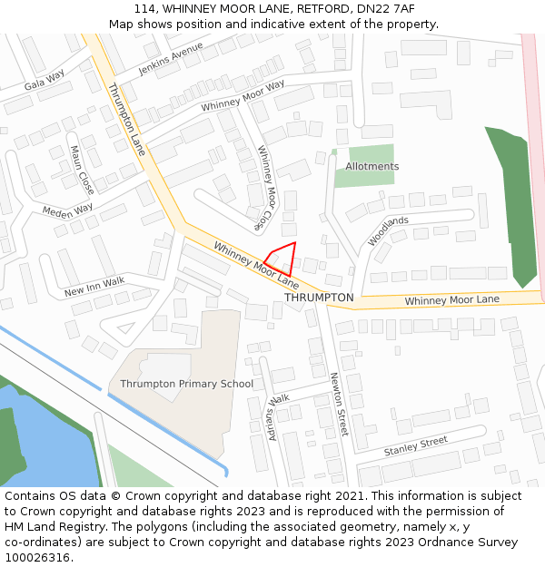 114, WHINNEY MOOR LANE, RETFORD, DN22 7AF: Location map and indicative extent of plot