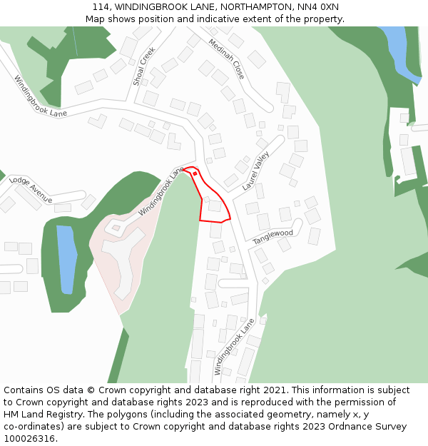 114, WINDINGBROOK LANE, NORTHAMPTON, NN4 0XN: Location map and indicative extent of plot
