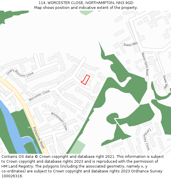 114, WORCESTER CLOSE, NORTHAMPTON, NN3 9GD: Location map and indicative extent of plot