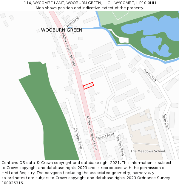 114, WYCOMBE LANE, WOOBURN GREEN, HIGH WYCOMBE, HP10 0HH: Location map and indicative extent of plot