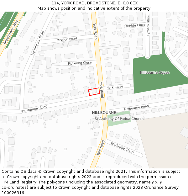 114, YORK ROAD, BROADSTONE, BH18 8EX: Location map and indicative extent of plot