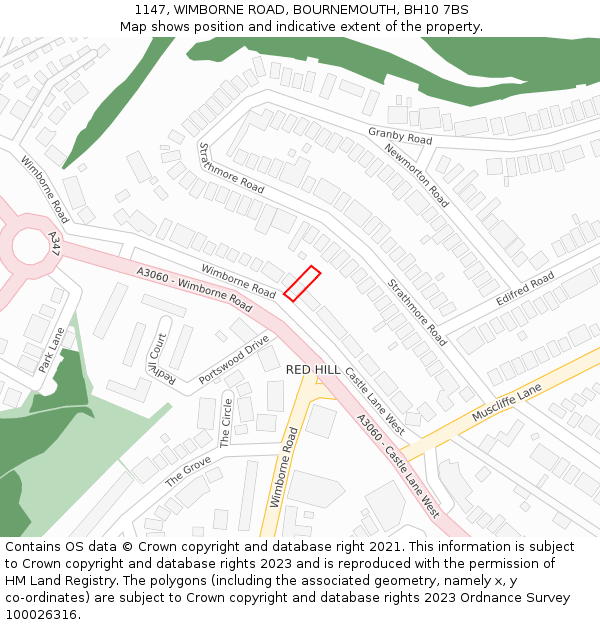 1147, WIMBORNE ROAD, BOURNEMOUTH, BH10 7BS: Location map and indicative extent of plot