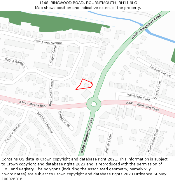 1148, RINGWOOD ROAD, BOURNEMOUTH, BH11 9LG: Location map and indicative extent of plot