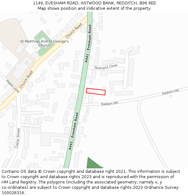 1149, EVESHAM ROAD, ASTWOOD BANK, REDDITCH, B96 6EE: Location map and indicative extent of plot