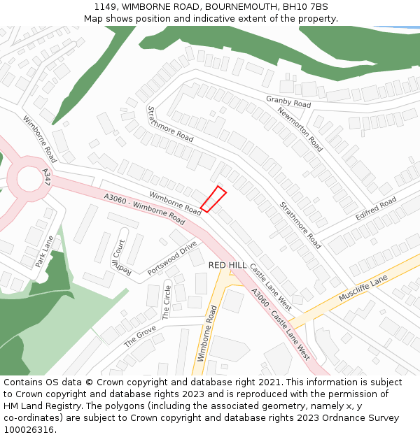 1149, WIMBORNE ROAD, BOURNEMOUTH, BH10 7BS: Location map and indicative extent of plot