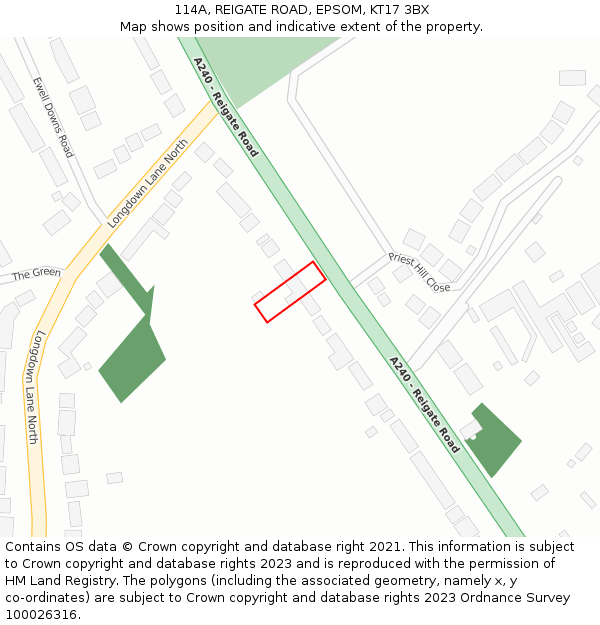 114A, REIGATE ROAD, EPSOM, KT17 3BX: Location map and indicative extent of plot