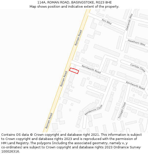 114A, ROMAN ROAD, BASINGSTOKE, RG23 8HE: Location map and indicative extent of plot