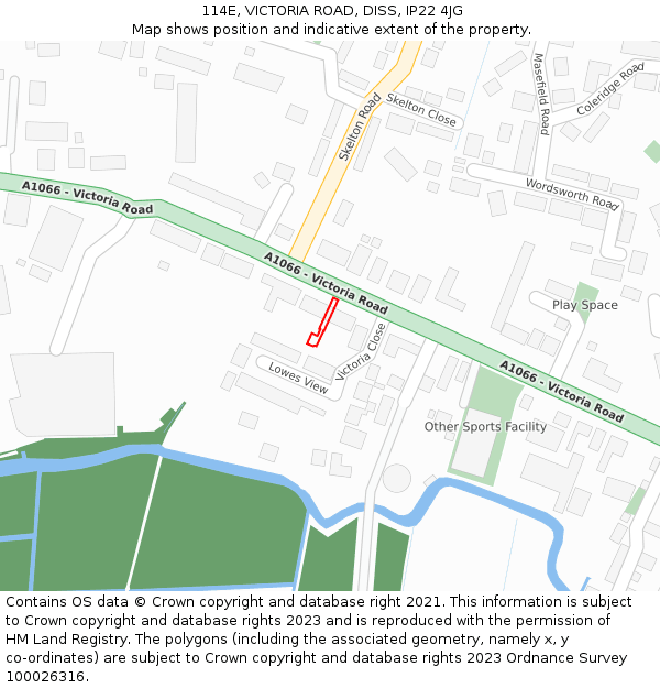 114E, VICTORIA ROAD, DISS, IP22 4JG: Location map and indicative extent of plot