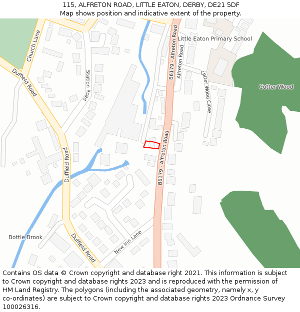 115, ALFRETON ROAD, LITTLE EATON, DERBY, DE21 5DF: Location map and indicative extent of plot