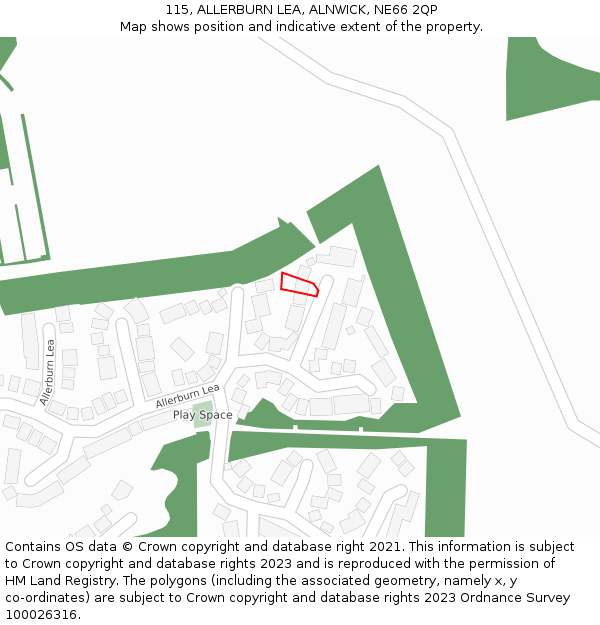 115, ALLERBURN LEA, ALNWICK, NE66 2QP: Location map and indicative extent of plot