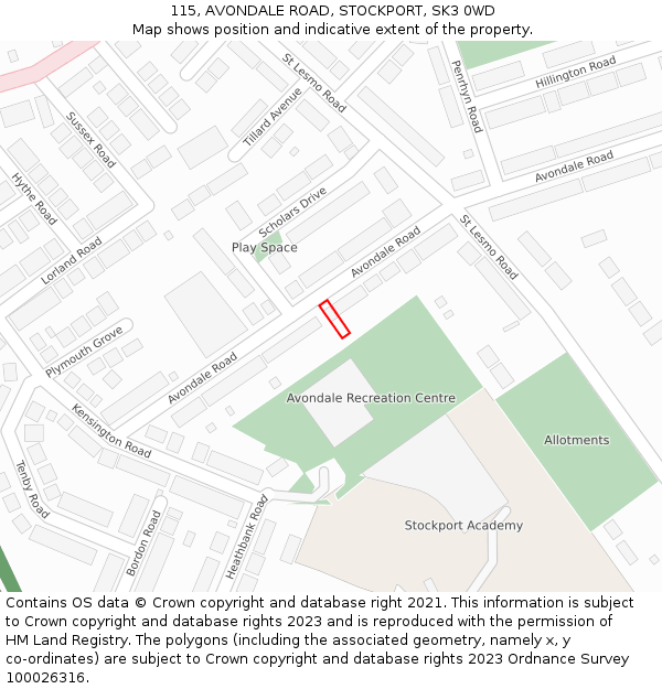 115, AVONDALE ROAD, STOCKPORT, SK3 0WD: Location map and indicative extent of plot