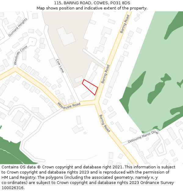 115, BARING ROAD, COWES, PO31 8DS: Location map and indicative extent of plot
