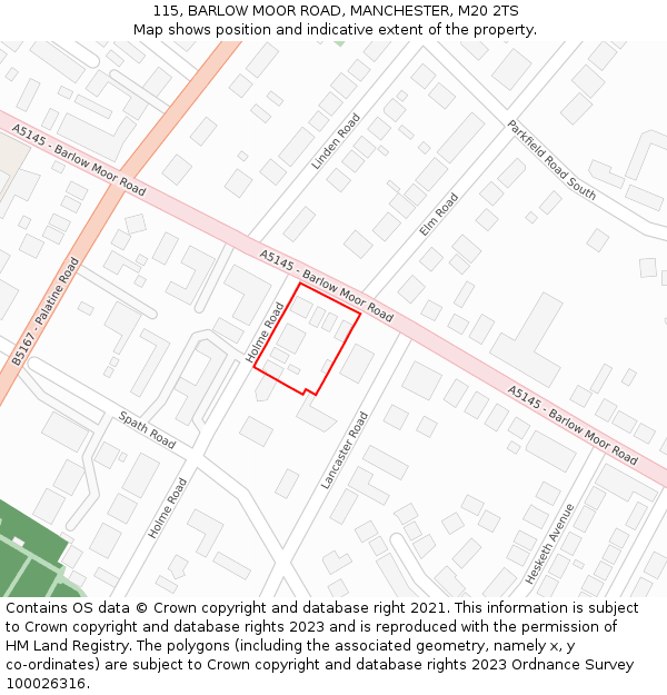 115, BARLOW MOOR ROAD, MANCHESTER, M20 2TS: Location map and indicative extent of plot