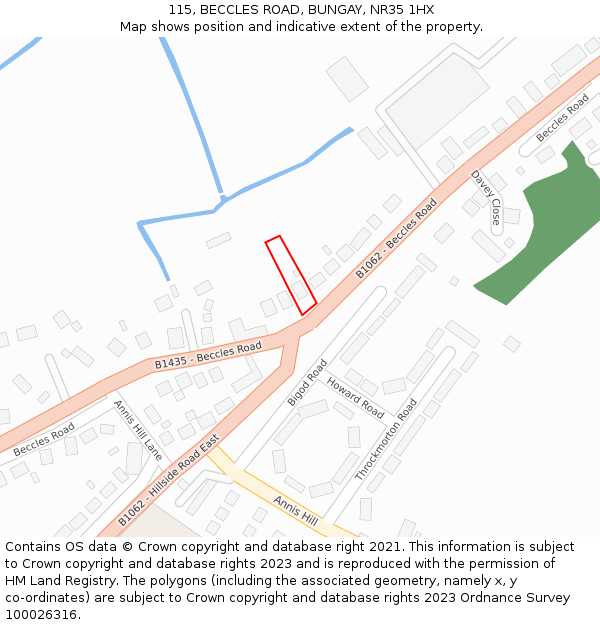 115, BECCLES ROAD, BUNGAY, NR35 1HX: Location map and indicative extent of plot