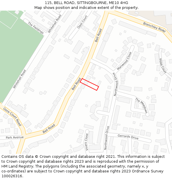 115, BELL ROAD, SITTINGBOURNE, ME10 4HG: Location map and indicative extent of plot