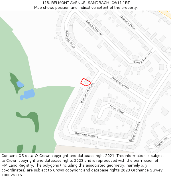 115, BELMONT AVENUE, SANDBACH, CW11 1BT: Location map and indicative extent of plot
