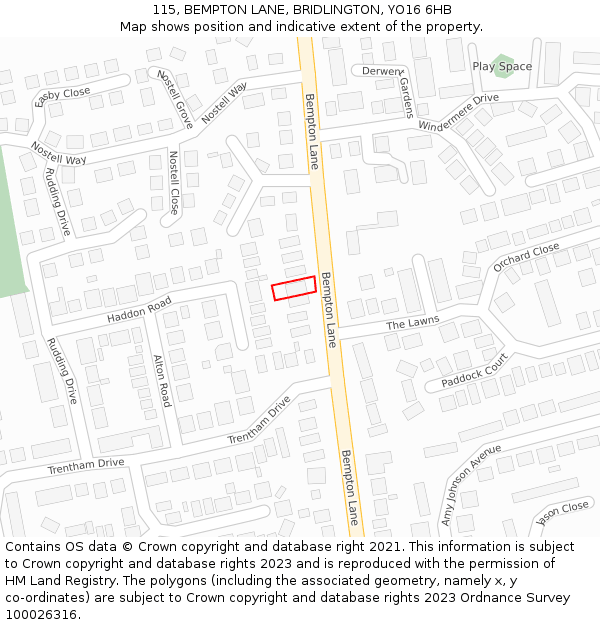 115, BEMPTON LANE, BRIDLINGTON, YO16 6HB: Location map and indicative extent of plot