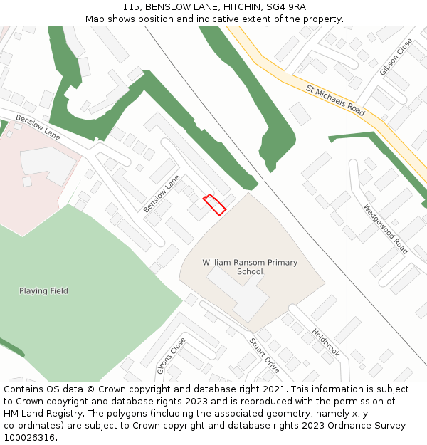 115, BENSLOW LANE, HITCHIN, SG4 9RA: Location map and indicative extent of plot