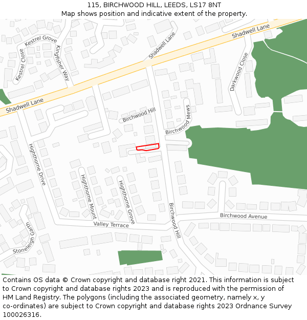 115, BIRCHWOOD HILL, LEEDS, LS17 8NT: Location map and indicative extent of plot