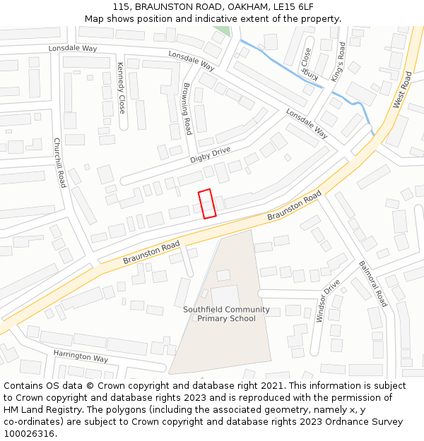 115, BRAUNSTON ROAD, OAKHAM, LE15 6LF: Location map and indicative extent of plot