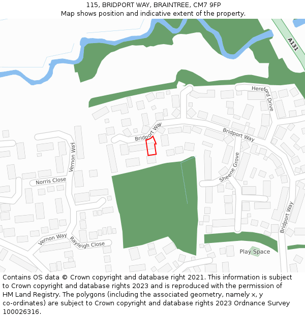 115, BRIDPORT WAY, BRAINTREE, CM7 9FP: Location map and indicative extent of plot