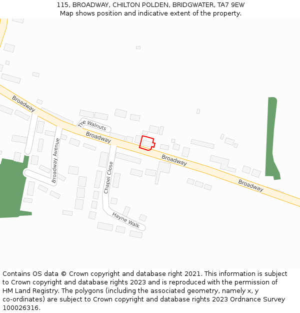 115, BROADWAY, CHILTON POLDEN, BRIDGWATER, TA7 9EW: Location map and indicative extent of plot